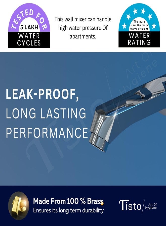 Tisto 10 Year Warranty Wall Mixer for Bathroom 2 in 1 Complete Set with Provision Long L Bend Pipe for Shower, Suitable for Hot Cold Water, Mixture Tap for Bathroom, Full Brass - Image 5